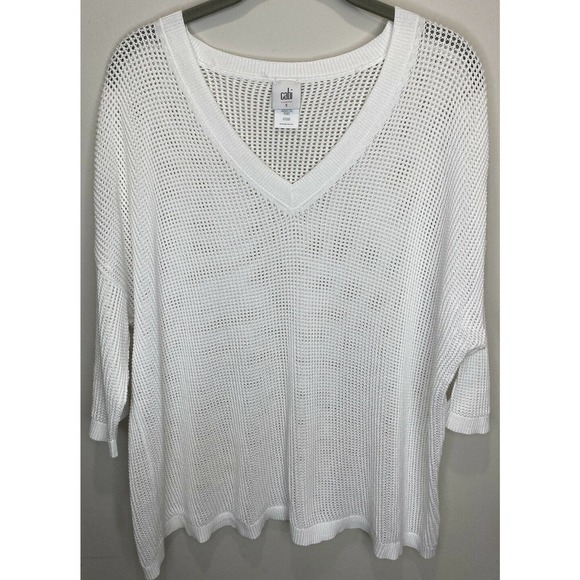 CAbi Breeze #5454 White Open Knit Sweater Oversized Drop Shoulders - Picture 1 of 4